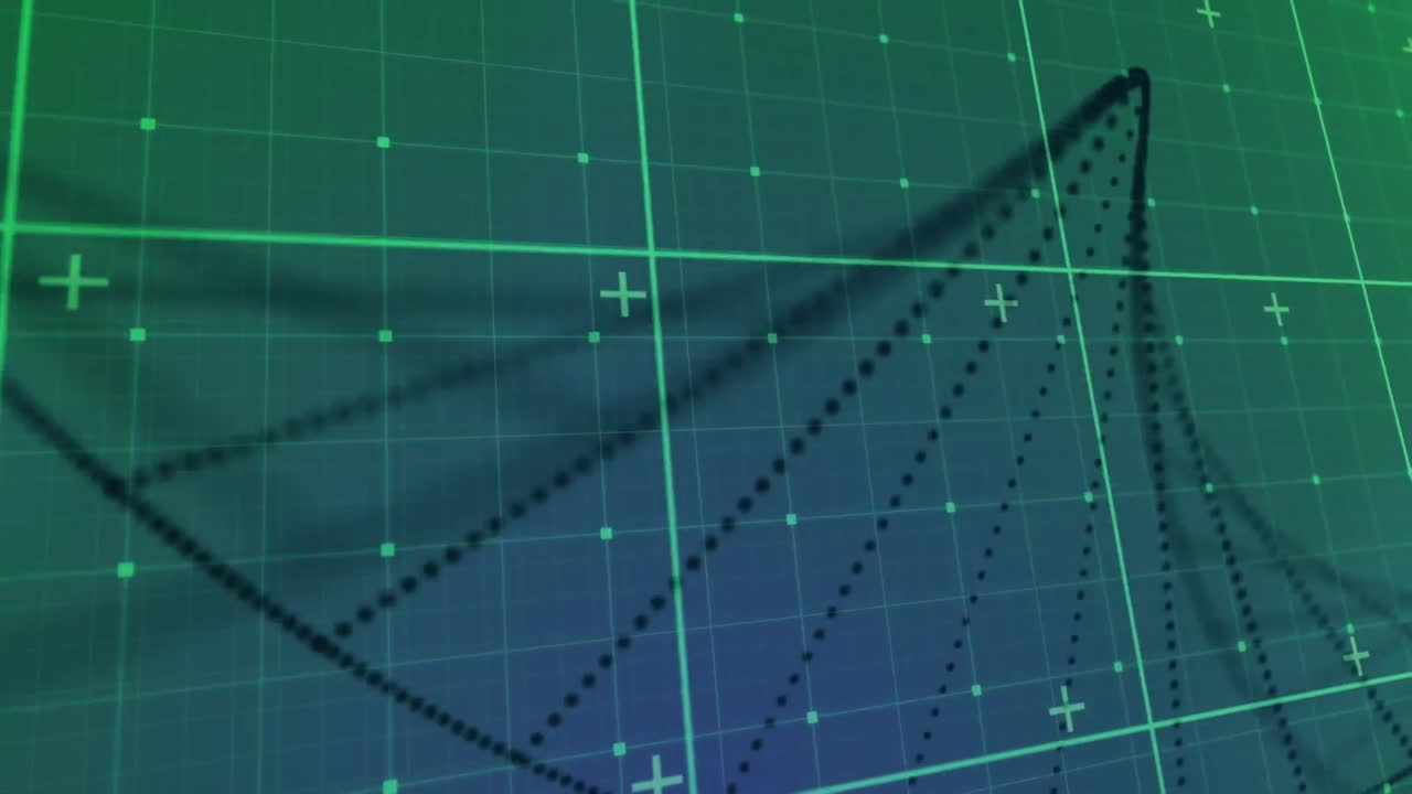 녹색 바탕에 dna 헬릭스를 형성하는 녹색 그리드와 검은색 입자의 애니메이션