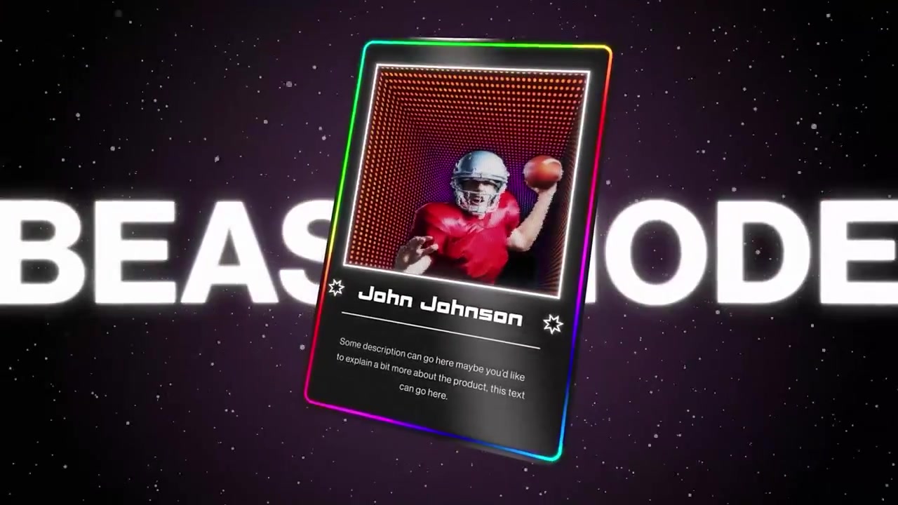 Animazione di Carte Collezionabili Digitali con Atleti e Personaggi Futuristici