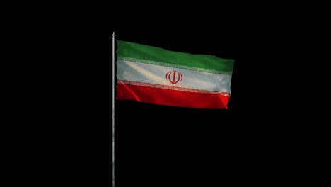 bandera de irán en el asta de la bandera ondeando en el viento, animación 3d realista en bucle negro sin costuras, de 20 segundos de duración (el canal alfa está incluido)