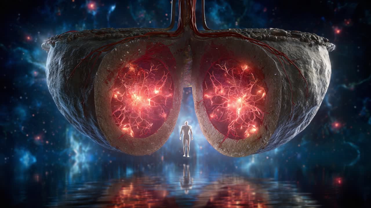 A Surreal Journey Through the Cosmic Realm: A Mystical Figure Awaits at the Threshold of an Otherworldly Portal Representing the Boundless Nature of Consciousness and Existence