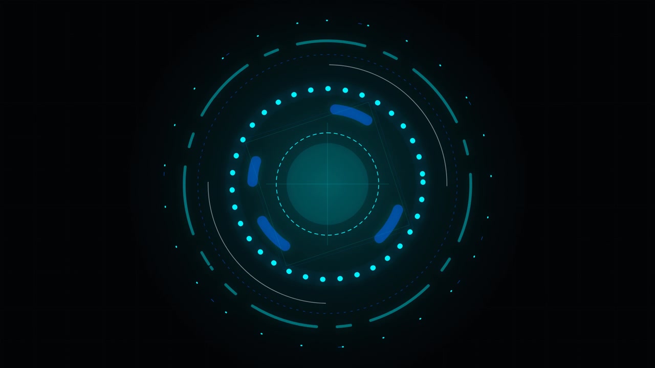 Futuristic Digital HUD Interface Rotating on Dark Background