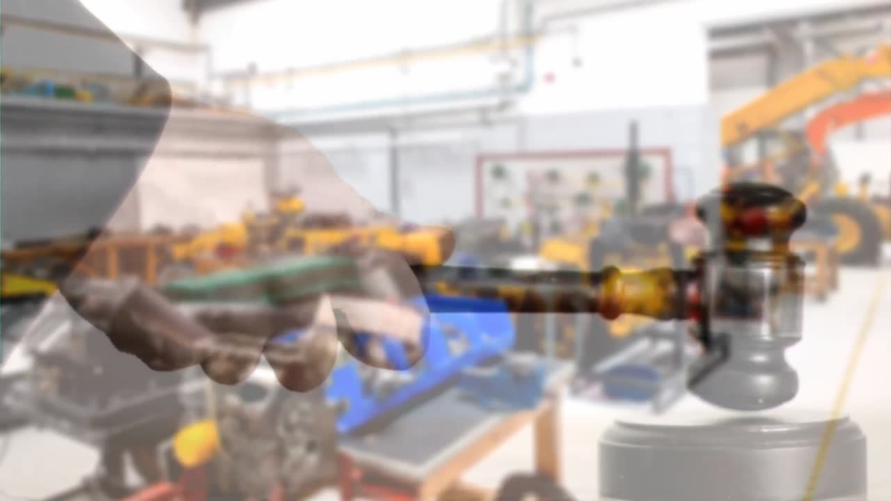 Digital animation of machines at factory 4k