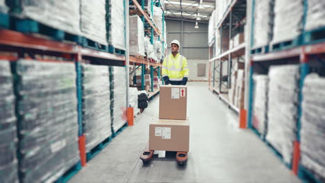 boxes, factory trolley and walking man transport