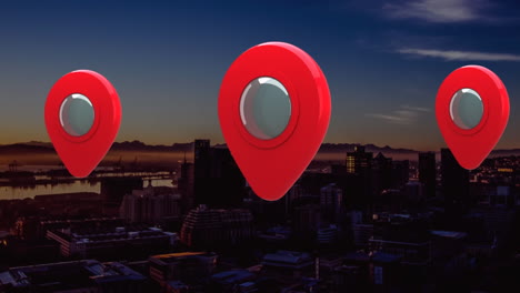 animation of location icons with city in background