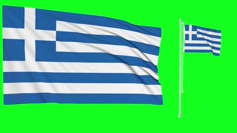 Greenscreen-Schwenkt-Griechische-Flagge-Oder-Fahnenmast