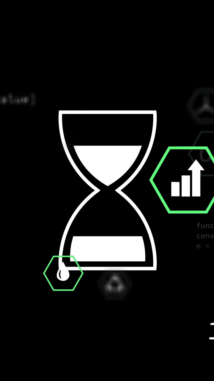 Animation of ai data processing over hourglass icon and dark background