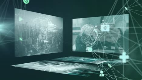 animación de la red de conexiones a través del procesamiento de datos en pantallas