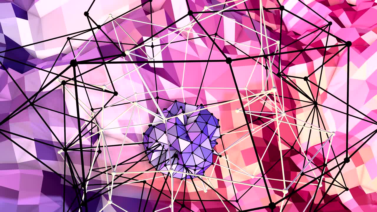 fondo de movimiento poli bajo geométrico suave con polígonos rojos azules puros. abstracto simple azul rojo baja superficie poli 3d como cuadrícula de cristal. fondo de bucle sin costuras 4k fullhd con gradiente azul rojo