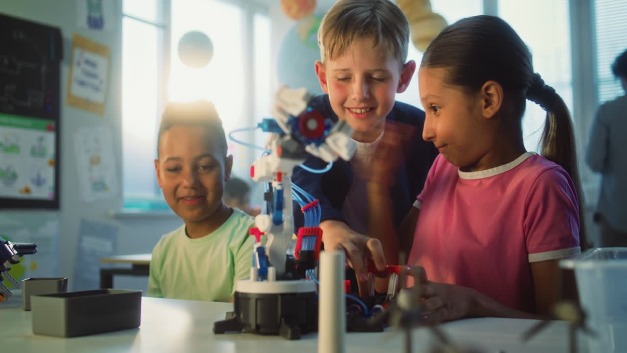 Children learning about robotics in a classroom