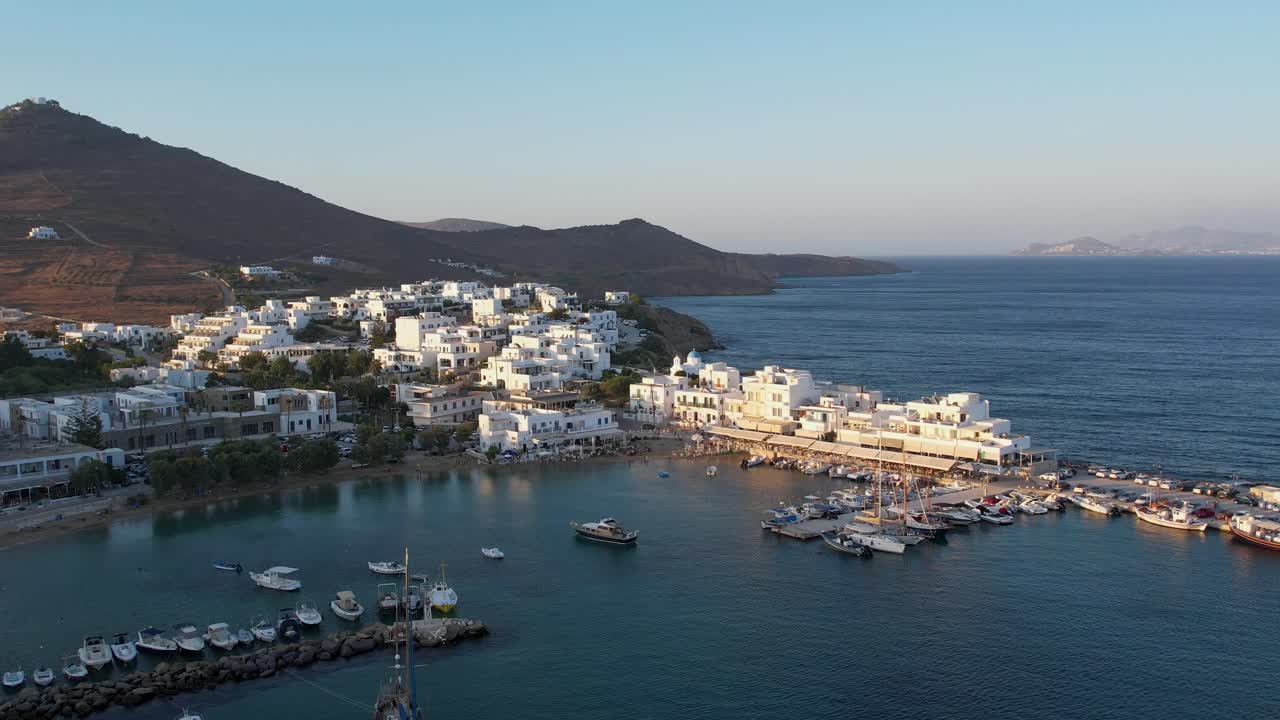 Aerial views from over Piso Livadi on the Greek Island of Paros