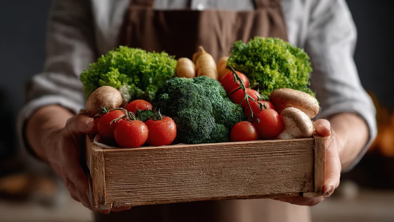 A Hands-On Approach to Freshness: Displaying a Basket of Colorful Vegetables and Greens, Ready for Culinary Creativity and Healthy Living