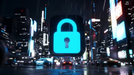 futuristic city night security lock