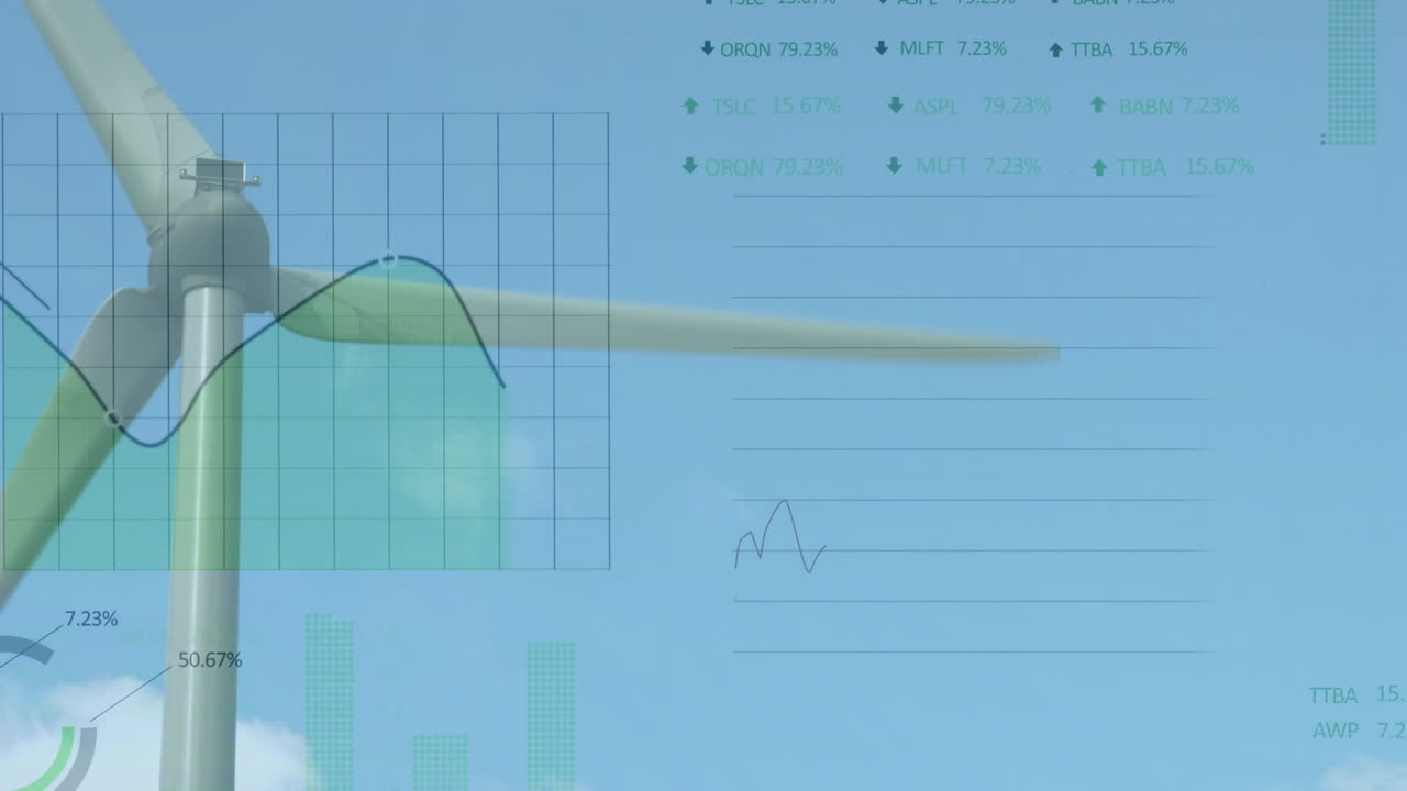 풍력 터빈을 통해 금융 데이터 처리의 애니메이션