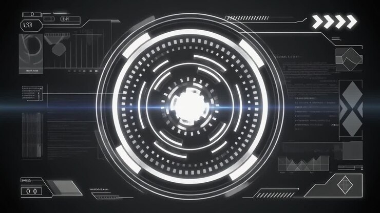 Display HUD futuristico animato con dati e grafici.