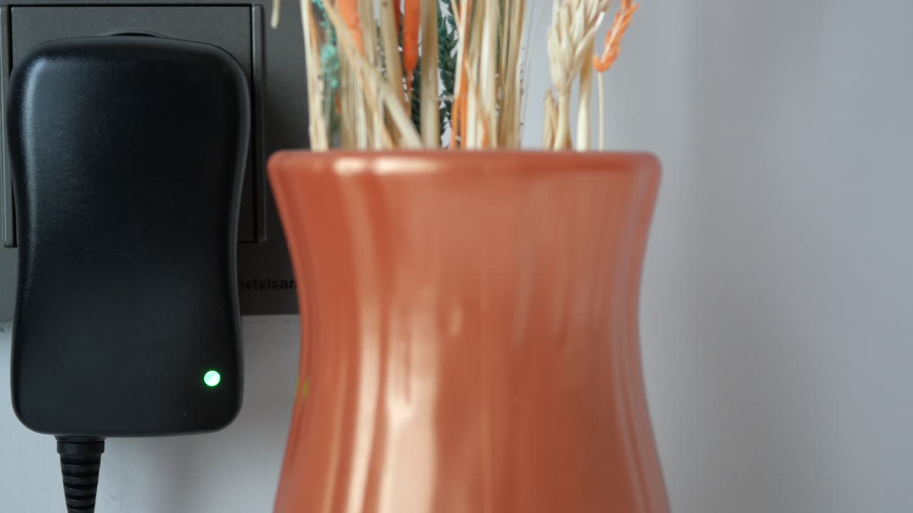 adaptador de energía y jarrón