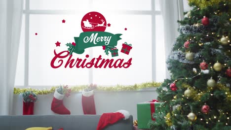 Animation-of-season's-greetings-text-over-christmas-tree