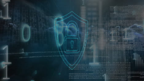 Animation of data processing and padlock icon over dark background