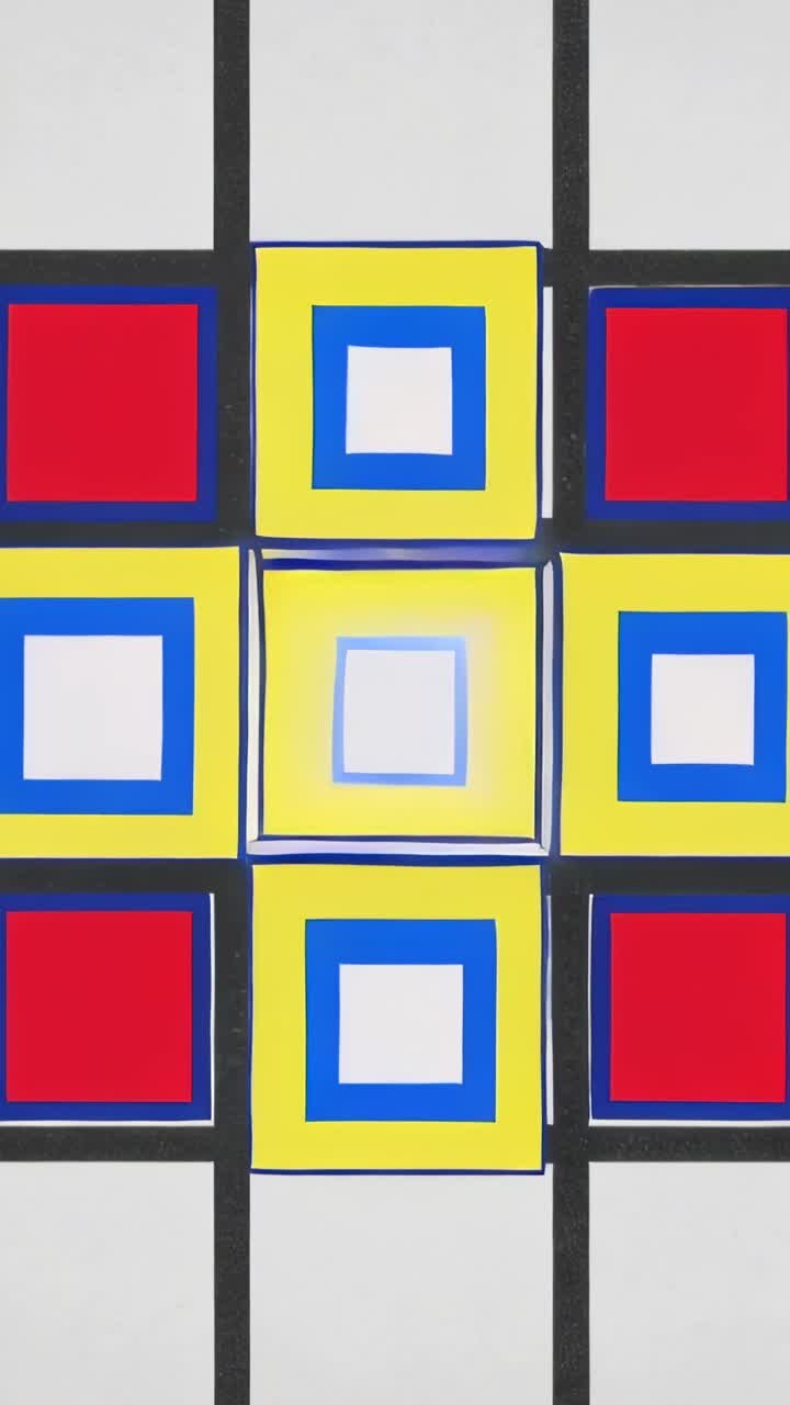 Vertical video: Showing 3x3 cells reacting to red dot on canvas, with black grid and color frames