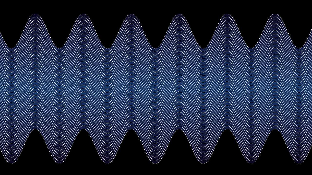 animación de delgadas líneas en zigzag curvas paralelas blancas y azules desplazándose lentamente sobre fondo negro