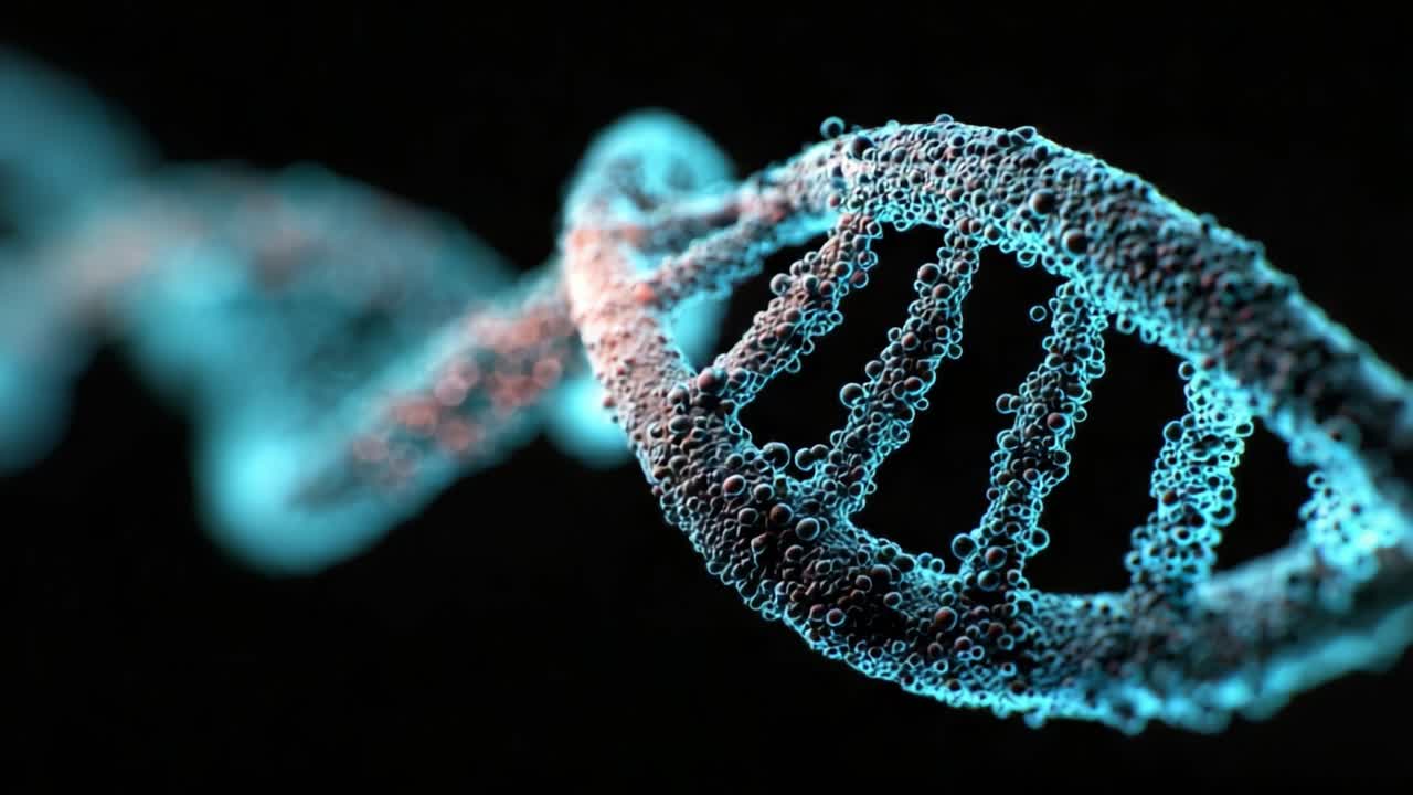 Intricate Visualization of DNA Helix Structure Highlighting Genetic Material and Molecular Interactions Against a Dark Background