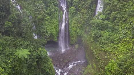 humidity mist as aerial approaches multi cascade jungle