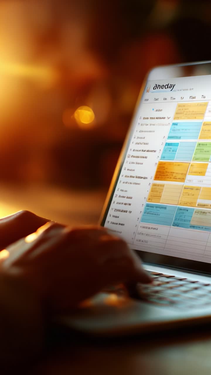 Person Using Laptop with Colorful Planner Displayed on Screen, Bright Lighting Creating an Inviting Workspace Atmosphere for Productivity and Organization