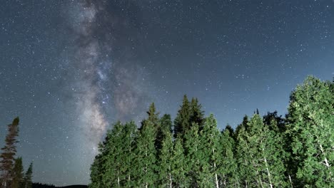 Lapso-De-Tiempo-De-La-Vía-Láctea-Sobre-Un-Bosque-En-Las-Montañas-Frente-A-Wasatch-De-Utah