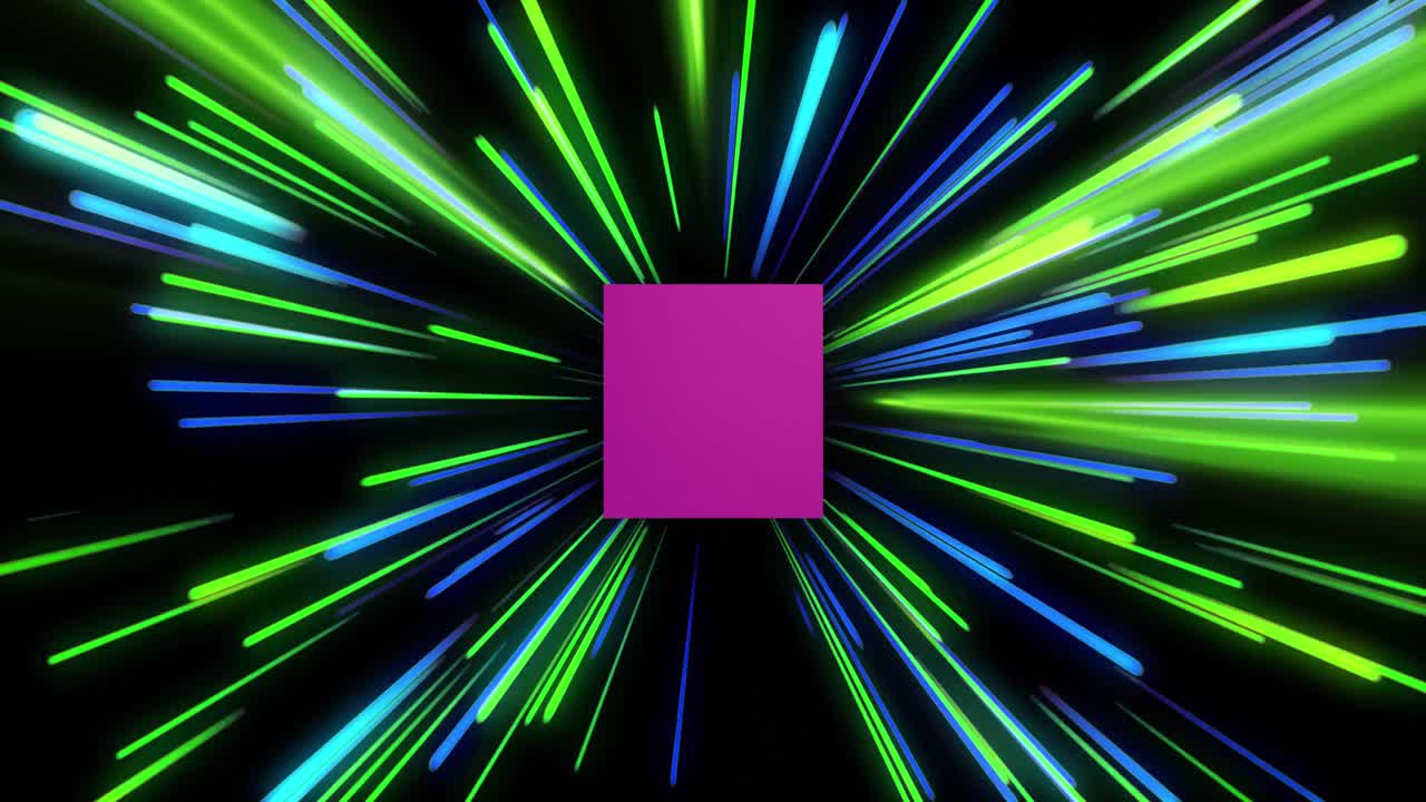 animación del cubo rosa y procesamiento de datos sobre rastros de luz de transferencia de datos