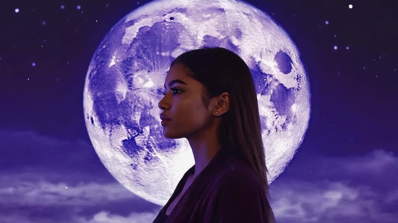 Portrait of a Woman with Moon and Clouds