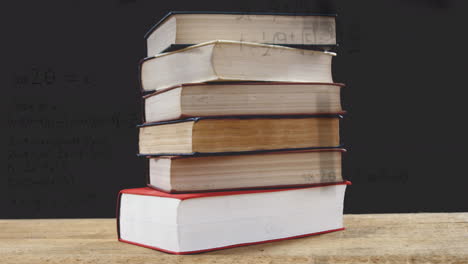 animação de pilha de livros sobre equações e fórmulas matemáticas.
