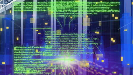 animazione di schede di circuiti e elaborazione di dati digitali su server di computer