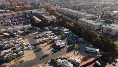 panorámica aérea de un parque de vehículos recreativos