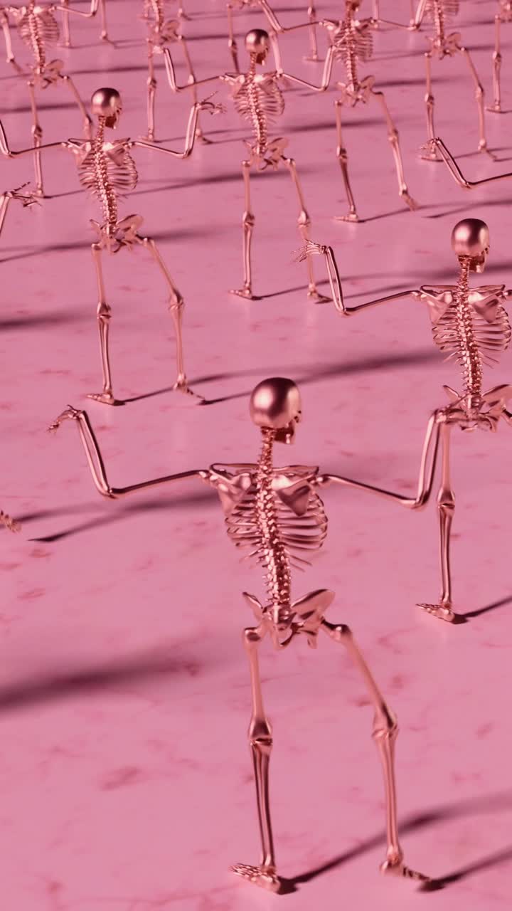 Dancing Robotic Skeletons in Sync. Vertical looped animation