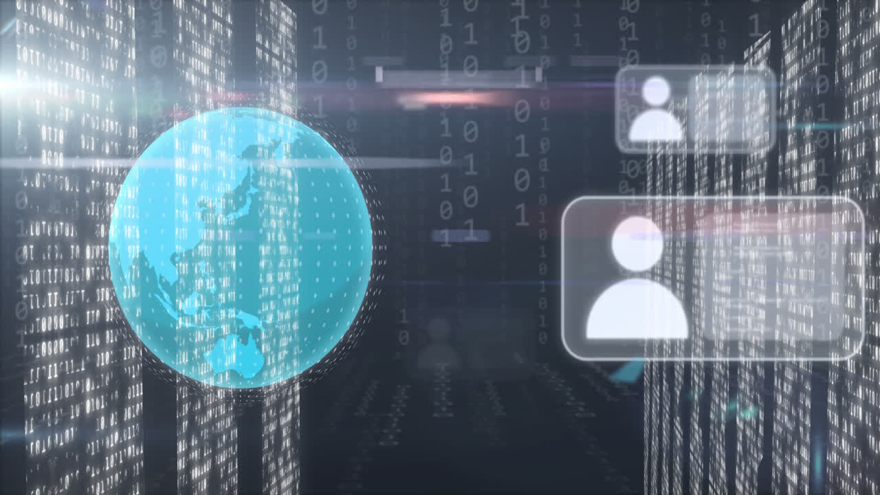 아이콘과 데이터 처리와 함께 지구의 애니메이션