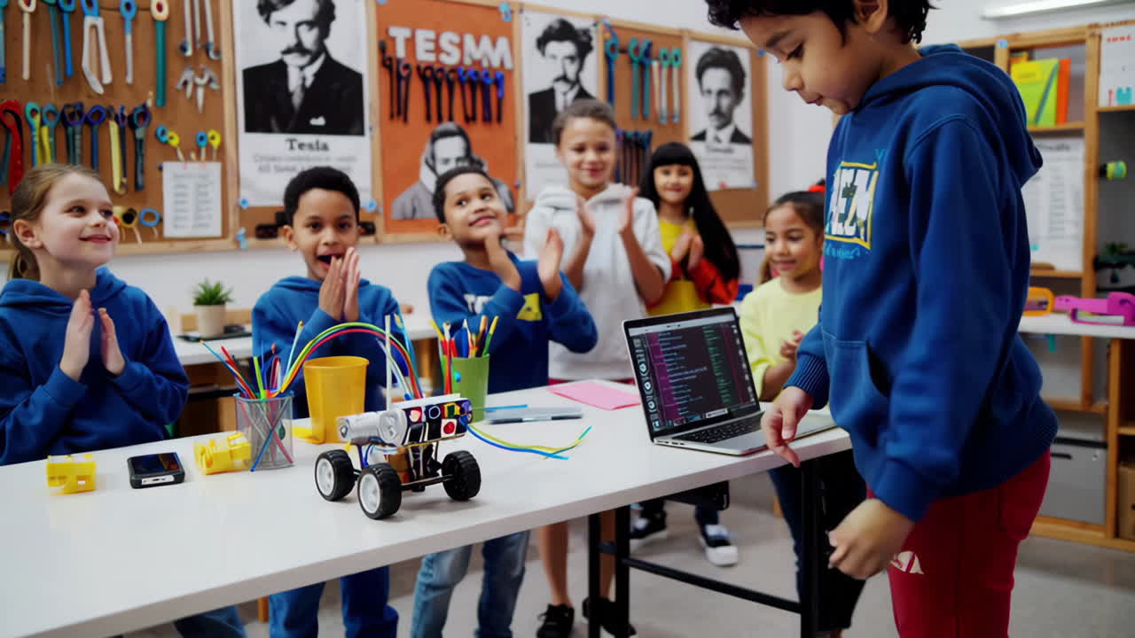 Children Engaged in a Robotics and Coding STEM Project
