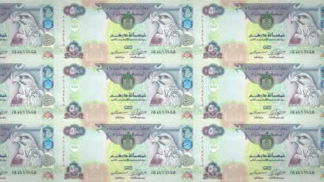 banknoty pięćset dirhamów arabowie toczący się na ekranie, pieniądze gotówkowe, pętla