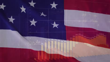 Animation-of-data-processing-over-flag-of-america