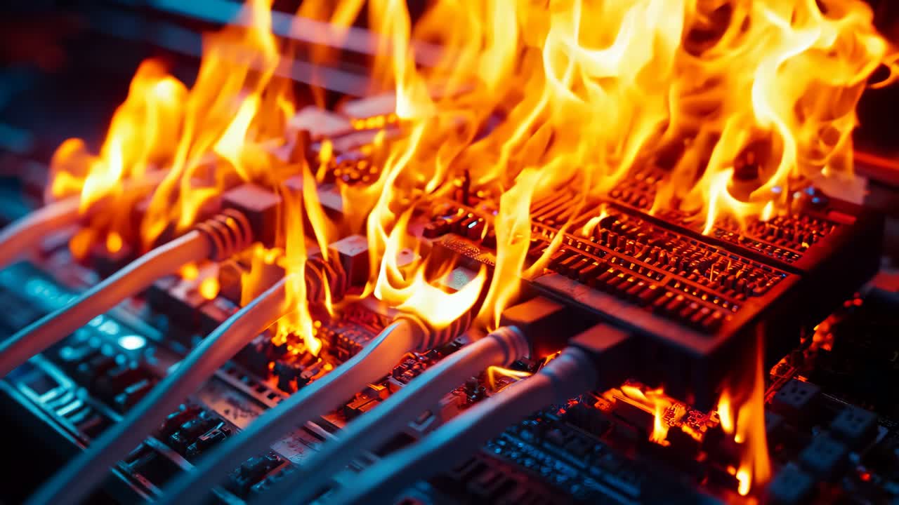 un montón de cables que están en llamas en una placa base de computadora