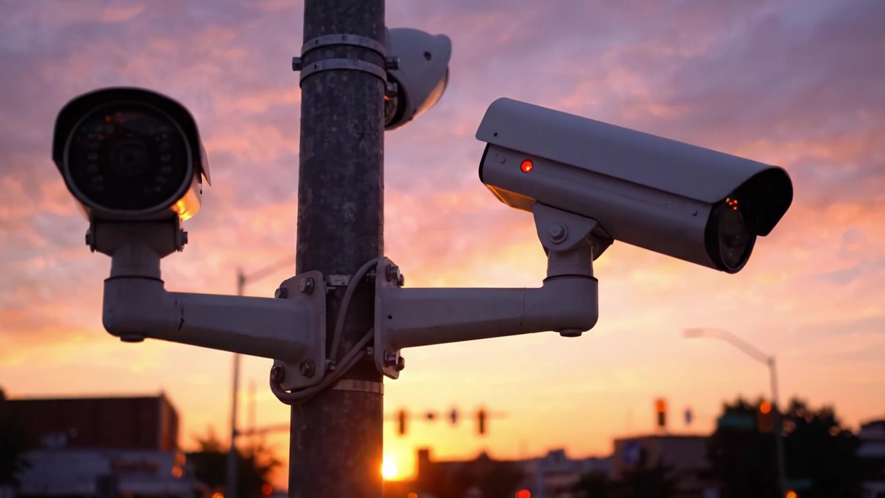 Telecamere di sorveglianza che catturano il tramonto: uno sguardo moderno alla tecnologia di sicurezza nei paesaggi urbani