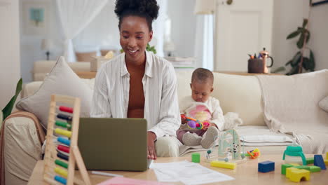 mother working from home with baby