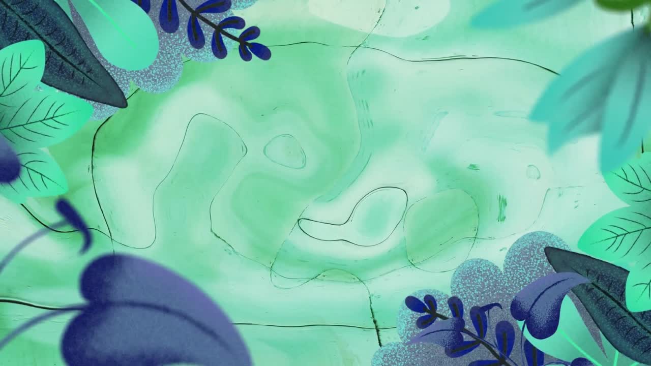 hojas de la planta sobre un fondo líquido verde ondulado