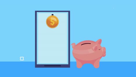 teléfono inteligente con animación de ahorro de cerdos