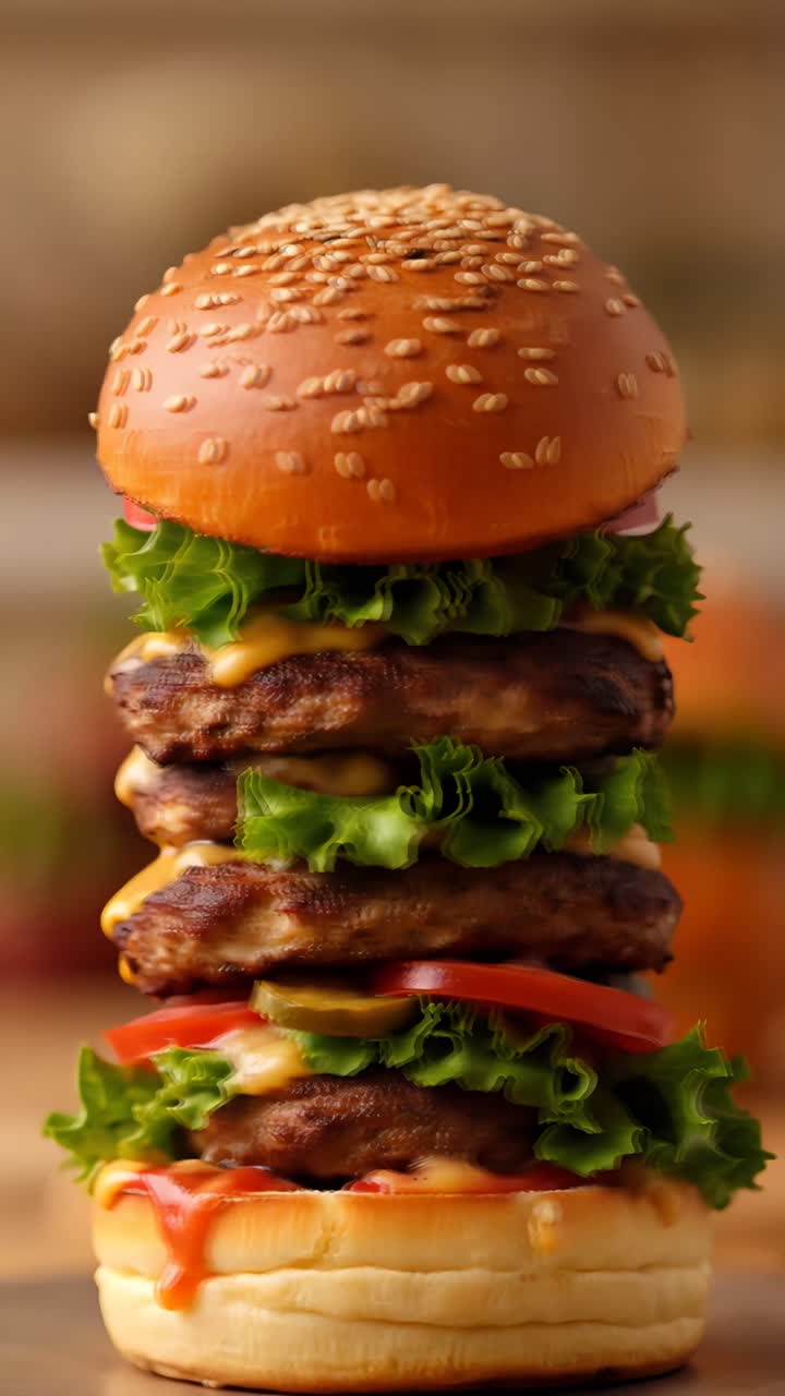 Hamburger Succoso Primo Piano Sfondo Bokeh 4K