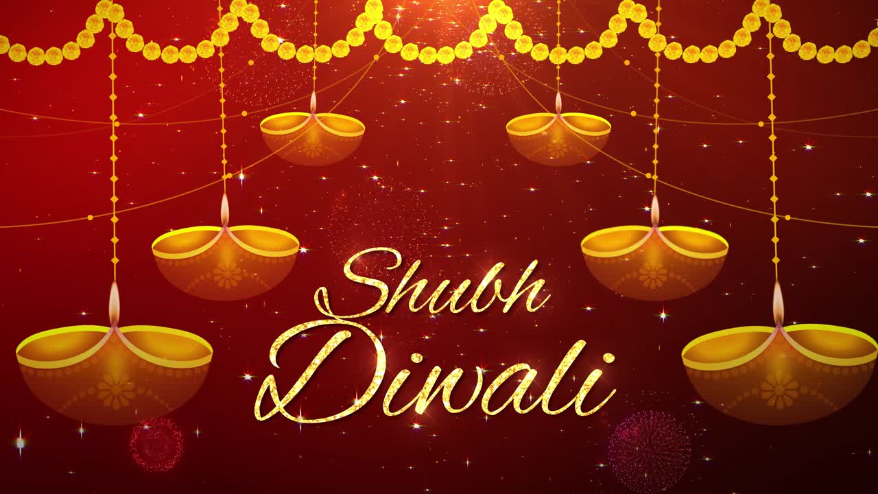 4K, bellissima festa delle luci, Buon Diwali, lampade a olio accese, sfondo animato tradizionale indiano.