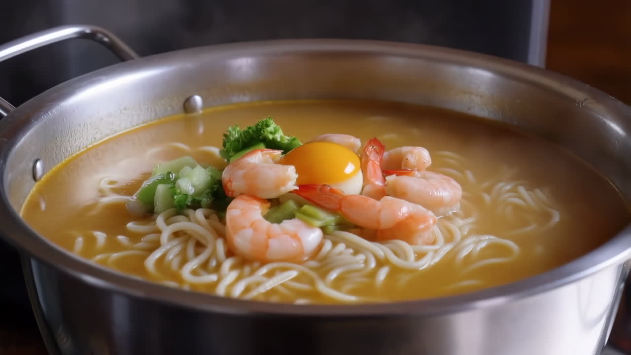 Shrimp ramen with egg yolk