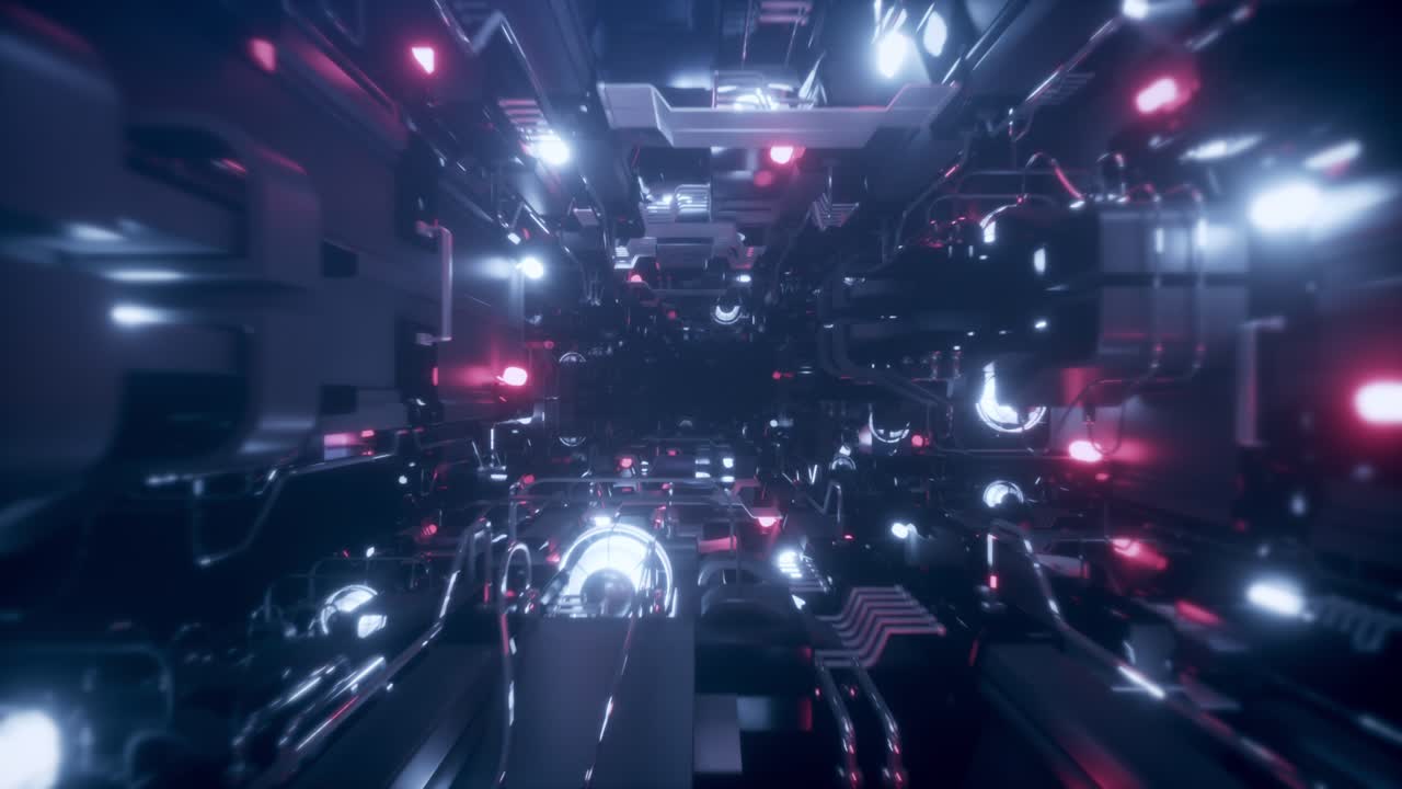 빛나는 불빛으로 미래의 사이버 크 터널