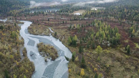 paisaje fluvial de otoño en las montañas