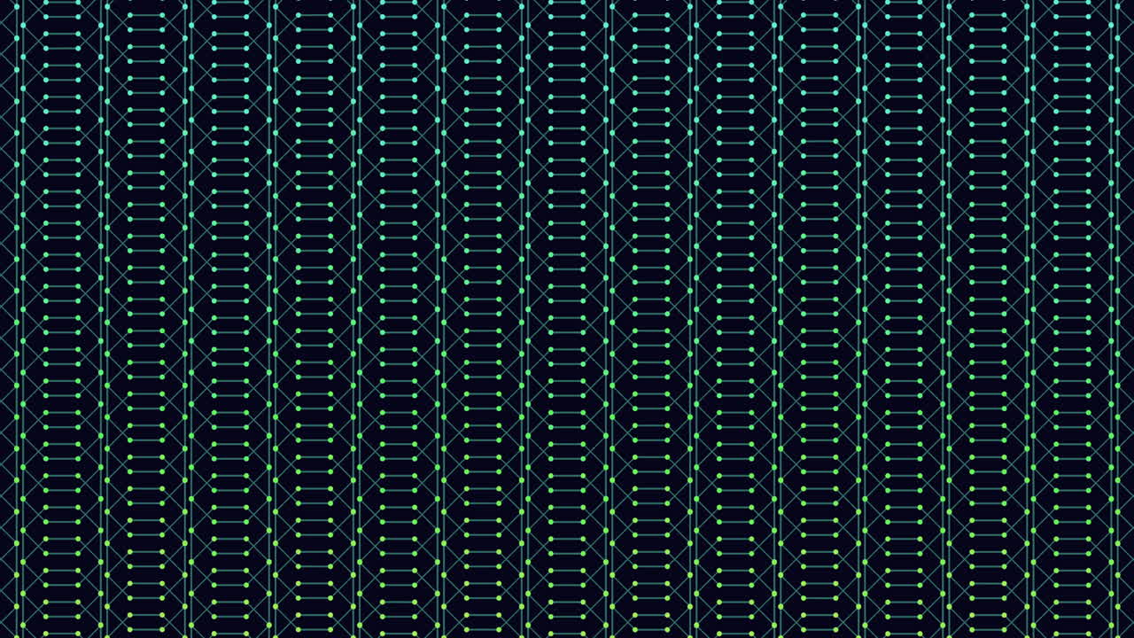 Grid of small black and blue squares with red accents