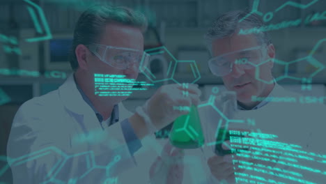 animación de datos científicos sobre científicos varones caucásicos en el laboratorio