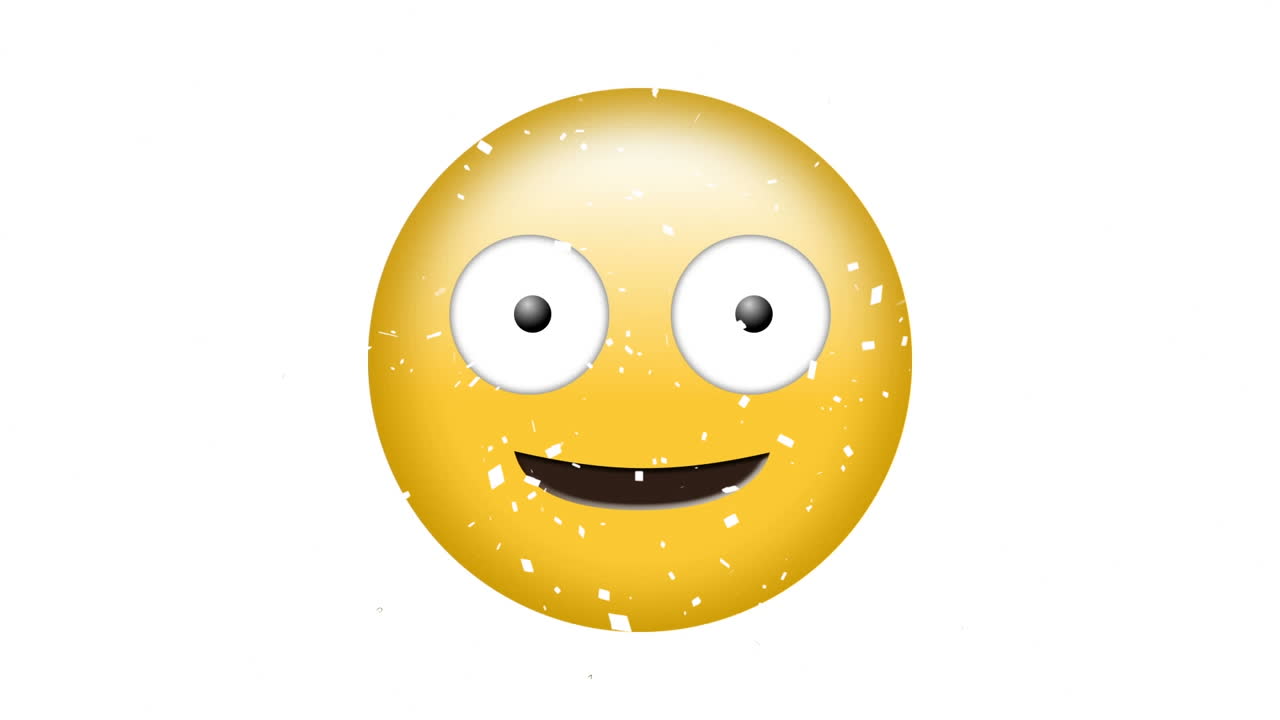 animación del icono de emoji feliz sobre el confeti que cae sobre un fondo blanco